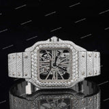 Skeleton Iced Out VVS Moissanite Diamond Stainless Steel Watch For Unisex Wear