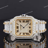 Iced Square Roman Numeral Watch with Moissanite Diamond Bezel Fully Iced Premium Timepiece