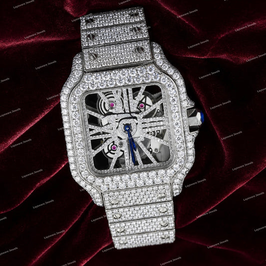 Snow White Iced Out Moissanite Diamond Skeleton Watch Custom Premium Luxury Fashion Timepiece