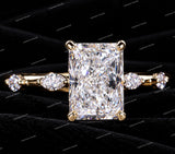 Personalized Luxury VVS Moissanite Diamond Radiant Cut Hidden Halo Engagement Ring