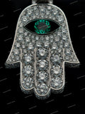 Luxury Moissanite Diamond Hamsa Hand Pendant 925 Silver Iced Out Eye Green Or Blue Stone