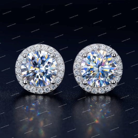 Luxury Moissanite Earrings 925 Sterling Silver Gold Plated Round Brilliant Cut Stud Earrings