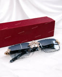 Rose Gold Finish Handset Moissanite Cross Rimless Eyewear – Cut-Edge Tinted Lenses