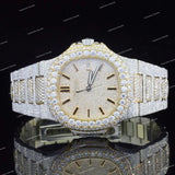 Luxury Iced Glass Dial Watch with Brilliant Moissanite Diamond and Two-Tone Watch