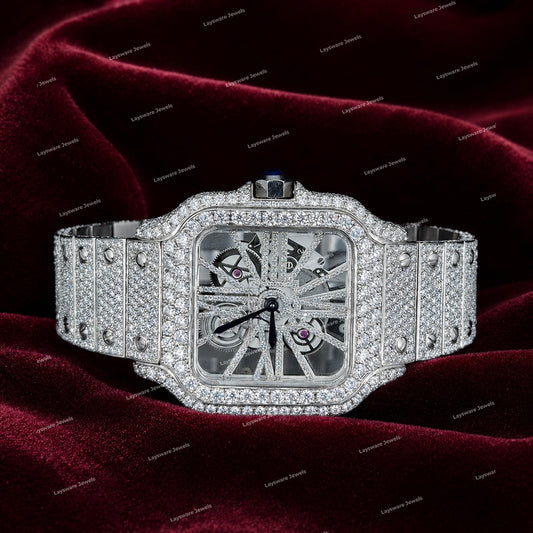 Snow White Full Iced Skeleton Moissanite Diamond Watch Custom Luxury Fashion Style