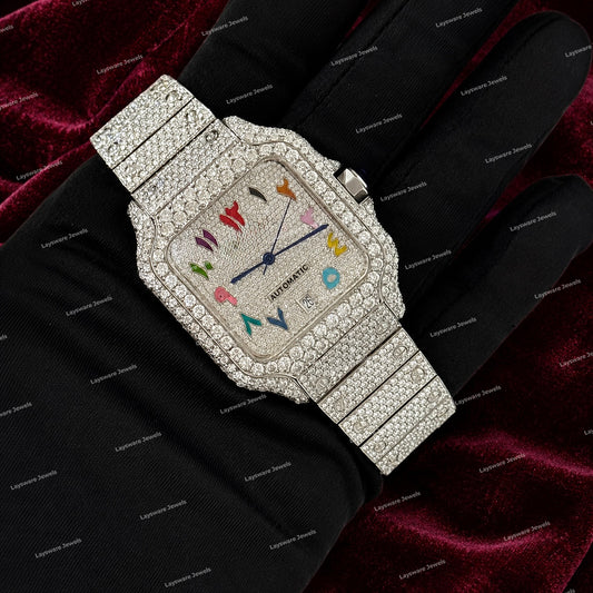 Hip Hop Full Iced Ranibow Dial VVS Moissanite Diamond Watch Premium Custom Luxury Look