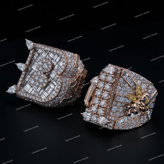 Personalized Letter Ring S925 Silver VVS Moissanite Diamond Hip Hop Men's Ring
