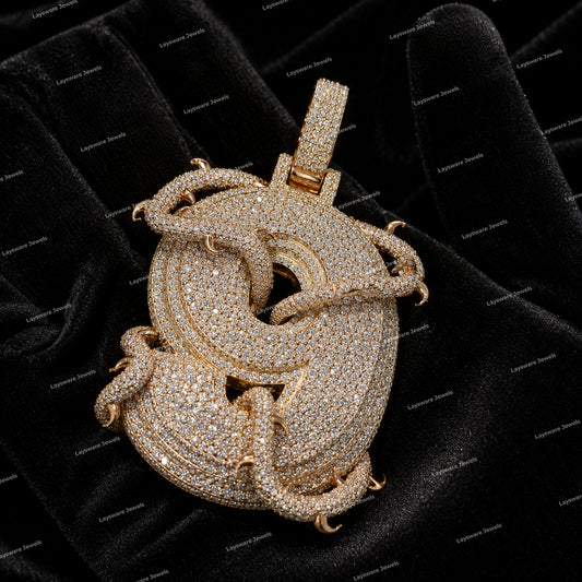 S925 Sterling Silver VVS Moissanite Diamond Rose Gold Iced Out Snake Feature Number 9 Pendant