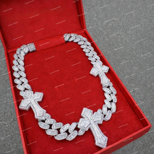 Premium Baguette Cut 925 Silver Moissanite Diamond Cuban Link Chain Hip Hop Style Necklace Rappers