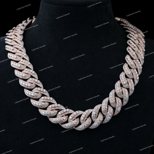 Premium Moissanite Luxury Hip Hop S925 Sterling Silver 3 Row Cuban Link Chain Necklace