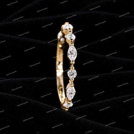 Marquise And Round Cut Moissanite Diamond Band In Half Eternity Band