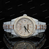 Luxury Iced Round Dial Watch with Crystal Bezel and Two-Tone Watch Premium Statement Timepiece