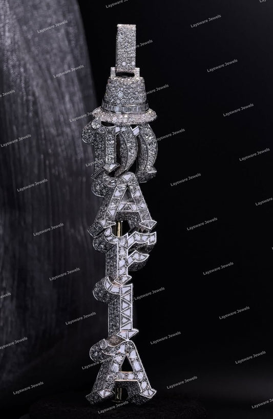 Themed Moissanite Pendant Letter Hip Hop Style S925 Silver Ice Out Moissanite Vertrical Letter Pendant