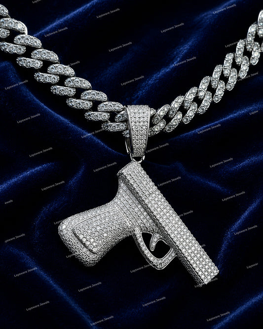 Customise Hip Hop Men 925 Sterling Silver VVS Moissanite Diamond Iced Out Pistol Pendant
