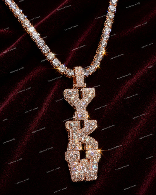 Premium Personalized Initial Letter Pendant VVS Moissanite Diamond 925 Sterling Silver Rose Gold Plated Hip Hop Pendant