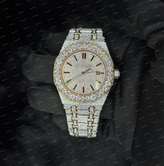 Premium Full Iced Rose Gold Tone Moissanite Diamond Watch Luxury Street Style