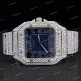 High End Iced Out Moissanite Diamond Blue Dial Watch For Men
