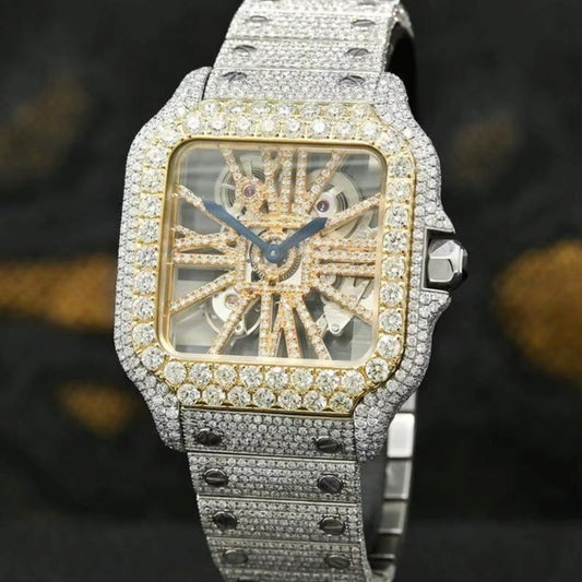 Iced Out Cartier Stainless Steel VVS Moissanite Diamond Watch