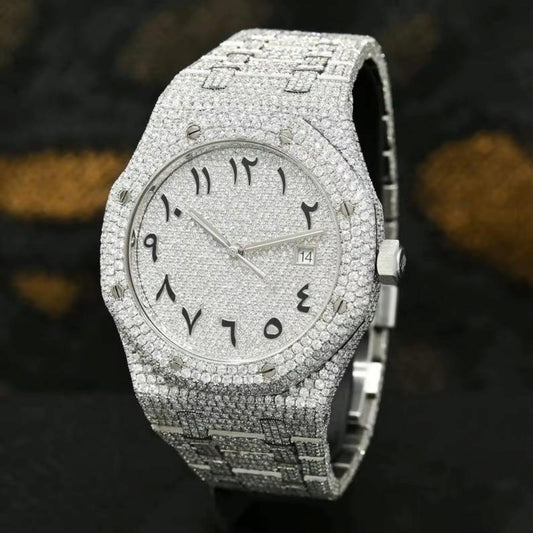 Iced Out Stainless Steel Arabic Dial Moissanite Diamond Watch