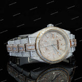 Luxury Iced Round Dial Watch with Crystal Bezel and Two-Tone Watch Premium Statement Timepiece