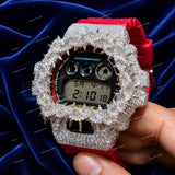 Premium Moissanite Diamond Watch With Red Rubber Strap Luxury Fashion Timepiece For Men