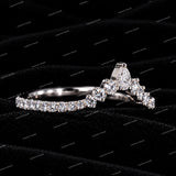 V Shaped Chevron Band Round & Pear Cut Moissanite Diamond Wedding Band