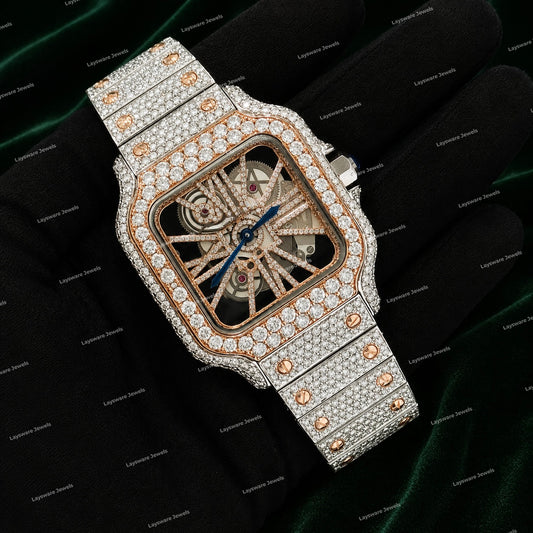 Custom Rose Gold Tone Moissanite Diamond Watch Custom Luxury Fashion Style