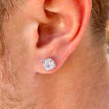925 Sterling Silver Moissanite Diamond Stud Earrings VVS Cushion Cut Halo Iced Hip Hop Jewelry for Men