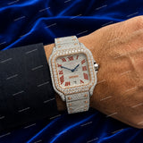 Hip Hop Custom Moissanite Diamond Watch Red Roman Dial Full Iced Premium Luxury Style