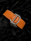 Premium Moissanite Diamond Watch With Orange Leather Strap Custom Hip Hop Fashion Style