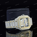 Skeleton Iced Out VVS Moissanite Diamond Stainless Steel Watch For Unisex Wear