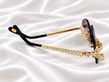Fully Handset Prong-Set Moissanite Diamond Gold Rimless Shades – Dark Purple Tint