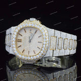 Luxury Iced Glass Dial Watch with Brilliant Moissanite Diamond and Two-Tone Watch