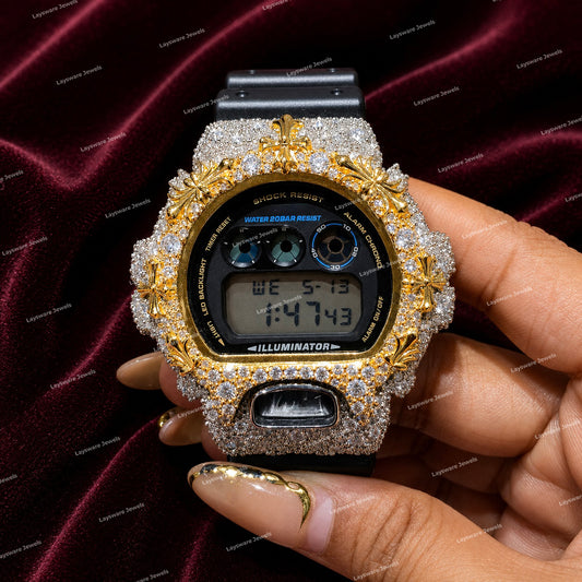 Iced Out Moissanite Diamond Watch With Black Rubber Strap Hip Hop Luxury Statement Timepiece