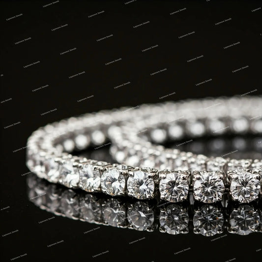 Hip Hop 925 Silver Iced Tennis Chain Necklace Round Brilliant Cut Moissanite Diamond Women & Men