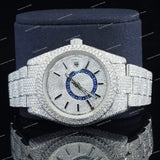 Luxury Iced Watch with Blue Accent Ring Moissanite Diamond Bezel and Fully Iced Timepiece