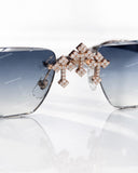 Rose Gold Finish Handset Moissanite Cross Rimless Eyewear – Cut-Edge Tinted Lenses