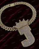 Luxury Rose Gold Plated 925 Silver Moissanite Hip Hop Crown Letter J Pendant