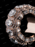 Luxury 925 Silver Oval Cut & Pear Cut Moissanite Diamond Halo Eternity Ring