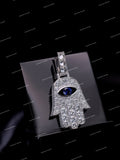 Luxury Moissanite Diamond Hamsa Hand Pendant 925 Silver Iced Out Eye Green Or Blue Stone
