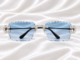 VVS Moissanite Square-Buckle Rimless Sunglasses – Ice Blue Diamond-Cut Lenses
