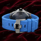 Premium Moissanite Diamond Timepiece With Sky Blue Rubber Strap Elegant Iced Luxury Design