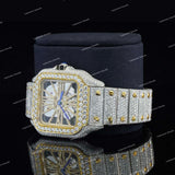 Skeleton Iced Out VVS Moissanite Diamond Stainless Steel Watch For Unisex Wear