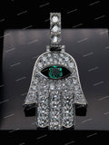 Luxury Moissanite Diamond Hamsa Hand Pendant 925 Silver Iced Out Eye Green Or Blue Stone