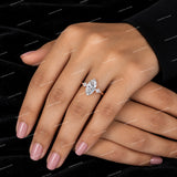 Premium Three Stone Marquise Cut Moissanite Diamond Engagement Ring with Side Diamonds