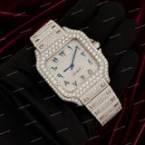 Custom Snow White Blue Arabic Numerals VVS Moissanite Diamond Watch Full Iced Luxury Fashion Style