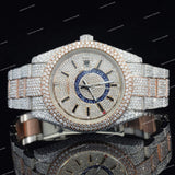 Luxury Iced Watch with Blue Accent Ring Moissanite Diamond Bezel and Fully Iced Timepiece