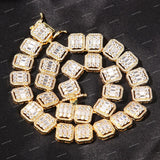 Premium 925 Sterling Silver Moissanite Diamond Iced Square Link Chain Necklace