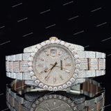 Iced Two-Tone Round Dial Watch with Rose Gold Accents Moissanite Diamond Bezel Premium Timepiece