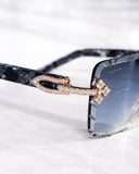 Rose Gold Finish Handset Moissanite Cross Rimless Eyewear – Cut-Edge Tinted Lenses